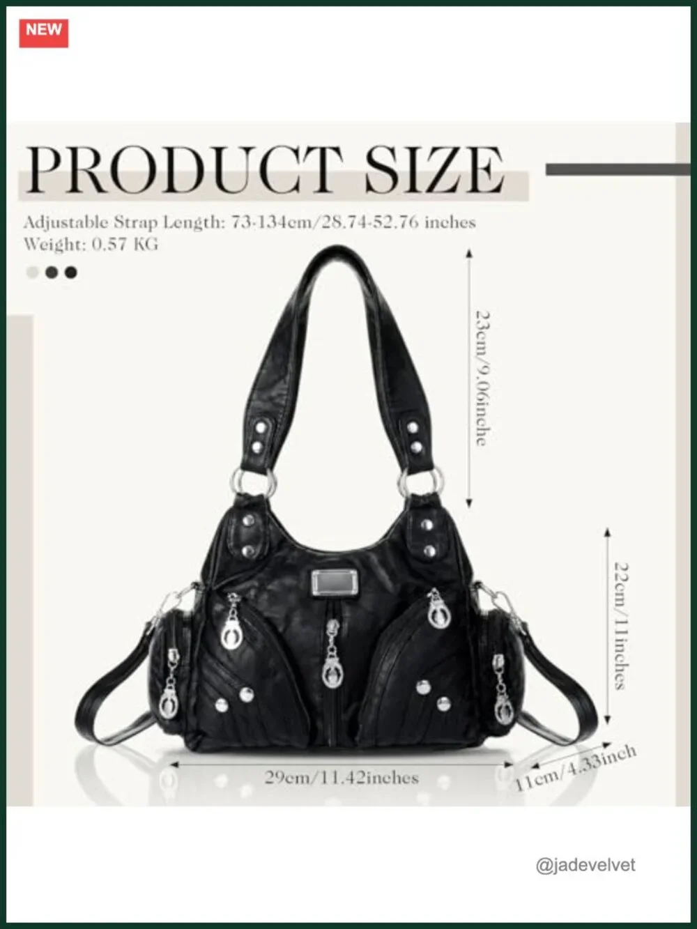 Y2K Hobo Vegan Leather Multi-Pocket Satchel Purse Handbag Goth Punk Crossbody